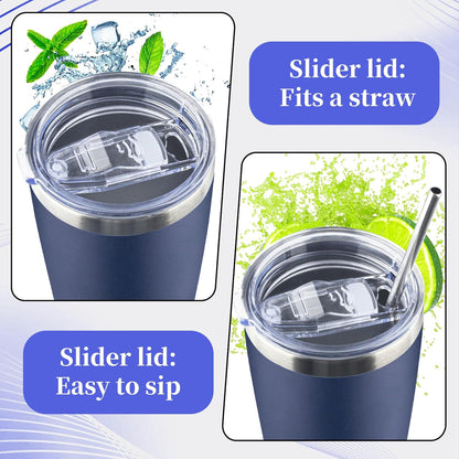 20oz Tumbler with Lid and Straw Double Wall Powder Coated Vacuum Insulated Coffee Tumbler Stainless Steel Insulated Travel Coffee Mug Spill-Proof Thermal Cup for Hot and Cold Beverage,Black