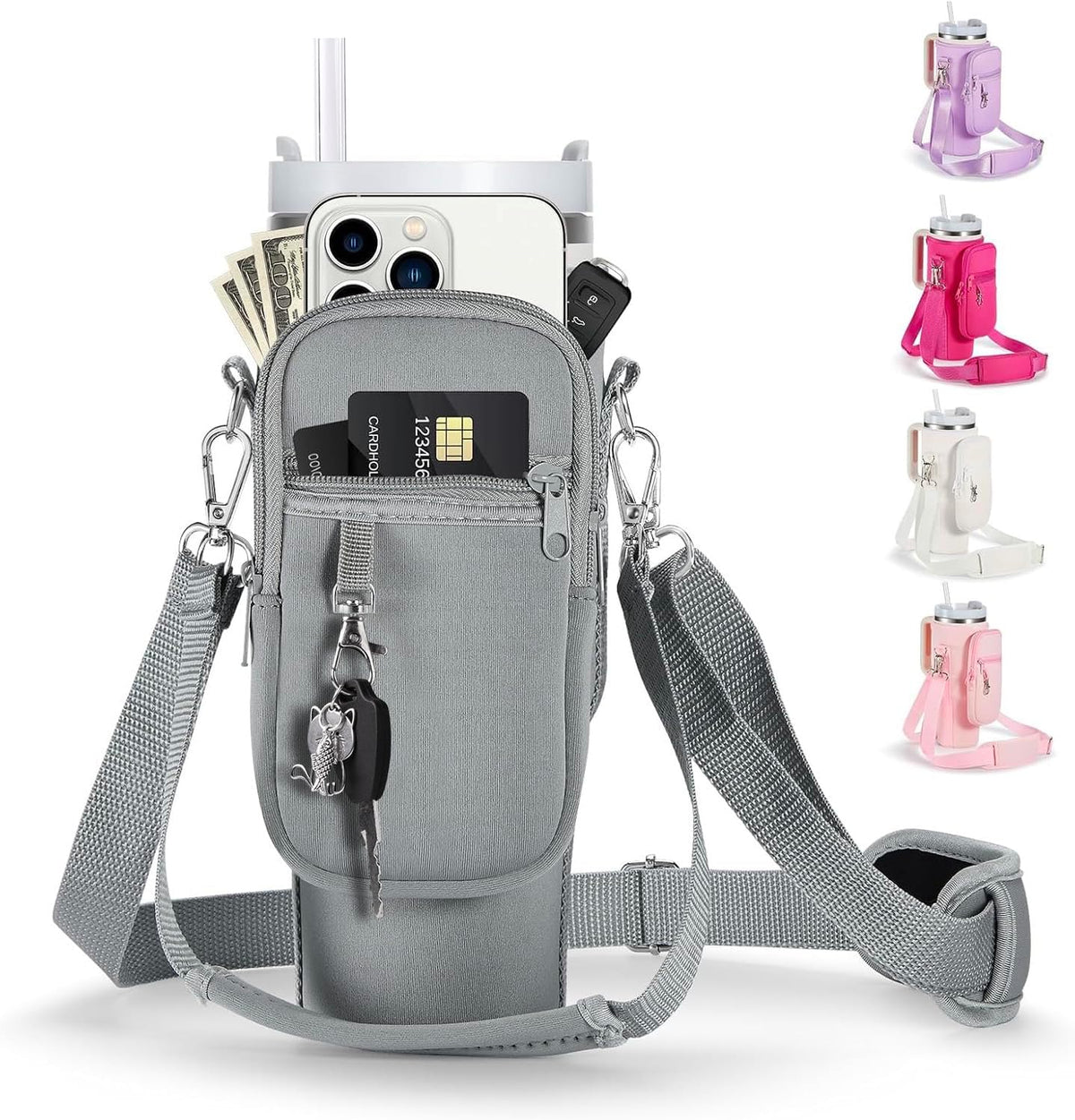 linmaya Water Bottle Carrier Bag for Stanley Cup 40/30oz with Phone Holder Pockets,Neoprene Water Bottle Cross-body Bag with Adjustable Shoulder & Hand Strap Stanley Cup Accessories