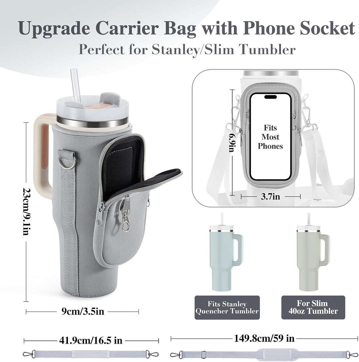 linmaya Water Bottle Carrier Bag for Stanley Cup 40/30oz with Phone Holder Pockets,Neoprene Water Bottle Cross-body Bag with Adjustable Shoulder & Hand Strap Stanley Cup Accessories