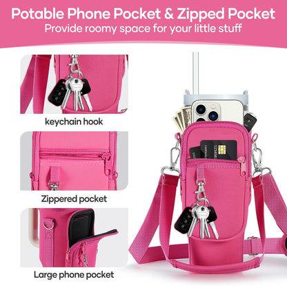 linmaya Water Bottle Carrier Bag for Stanley Cup 40/30oz with Phone Holder Pockets,Neoprene Water Bottle Cross-body Bag with Adjustable Shoulder & Hand Strap Stanley Cup Accessories