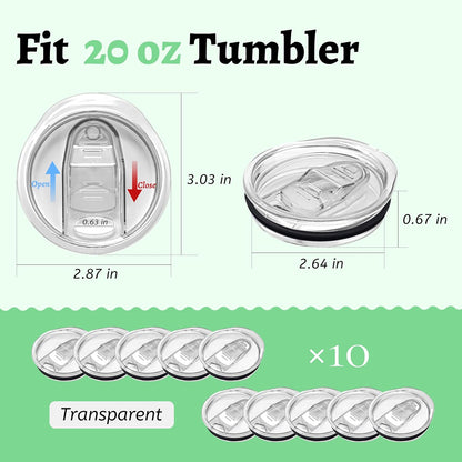 10 Pack Replacement Lids for 20 oz Skinny Straight Tumbler Multi | Sliding, splash resistant lids for 20oz sublimation tumblers for cafés and party, for daily drinks, DIY tumbler sets