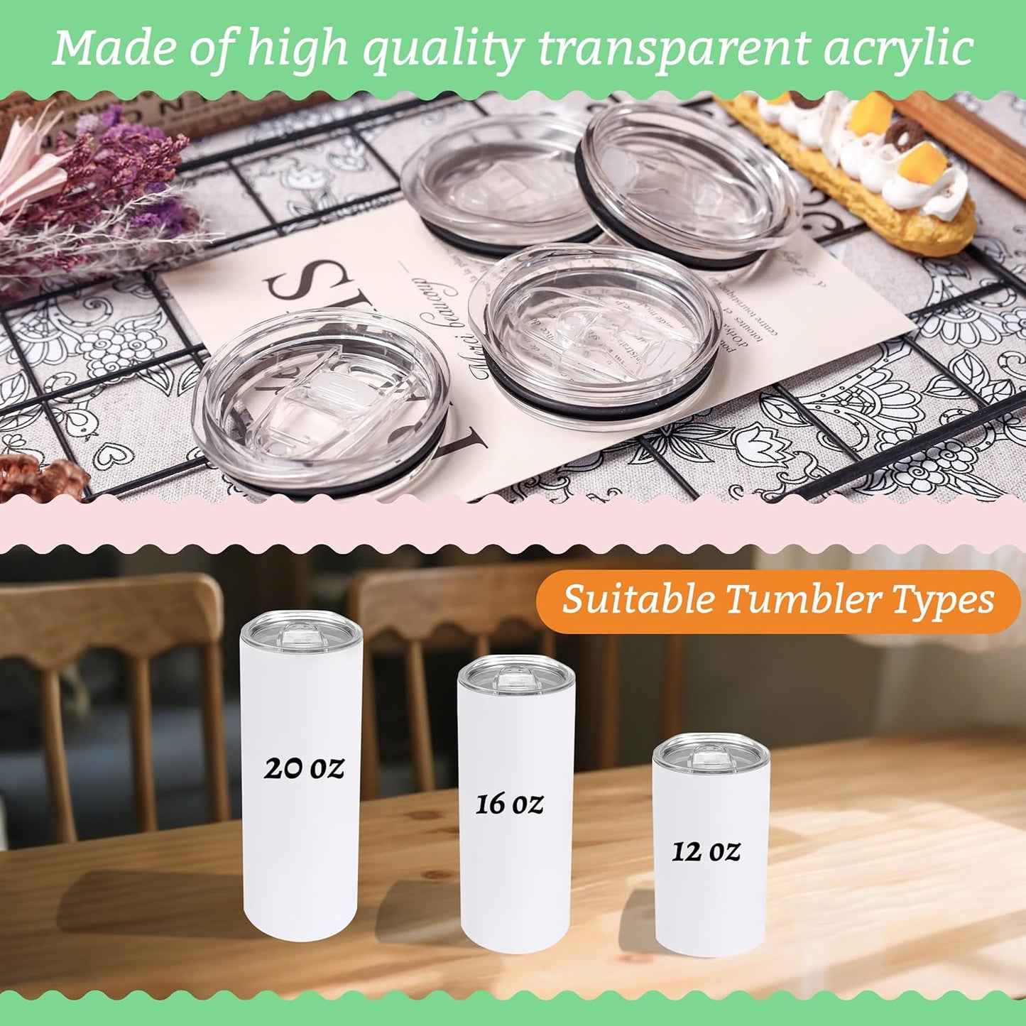 10 Pack Replacement Lids for 20 oz Skinny Straight Tumbler Multi | Sliding, splash resistant lids for 20oz sublimation tumblers for cafés and party, for daily drinks, DIY tumbler sets