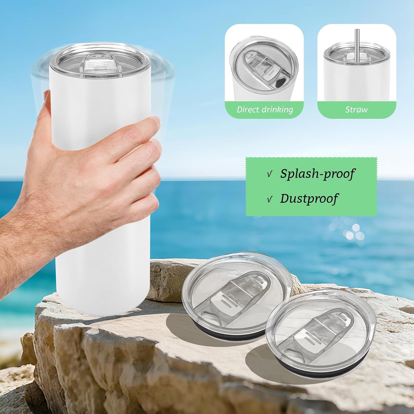 10 Pack Replacement Lids for 20 oz Skinny Straight Tumbler Multi | Sliding, splash resistant lids for 20oz sublimation tumblers for cafés and party, for daily drinks, DIY tumbler sets