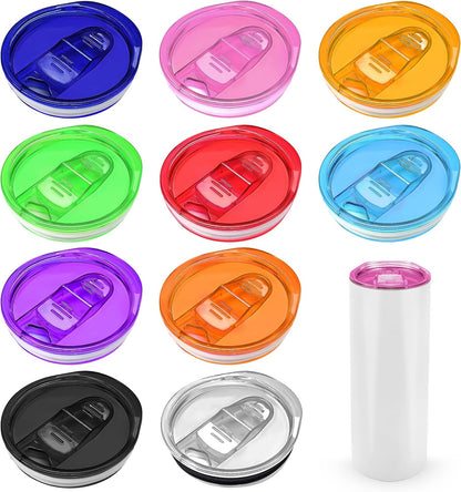 10 Pack Replacement Lids for 20 oz Skinny Straight Tumbler Multi | Sliding, splash resistant lids for 20oz sublimation tumblers for cafés and party, for daily drinks, DIY tumbler sets