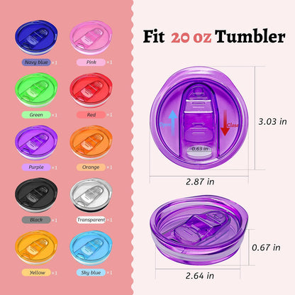 10 Pack Replacement Lids for 20 oz Skinny Straight Tumbler Multi | Sliding, splash resistant lids for 20oz sublimation tumblers for cafés and party, for daily drinks, DIY tumbler sets