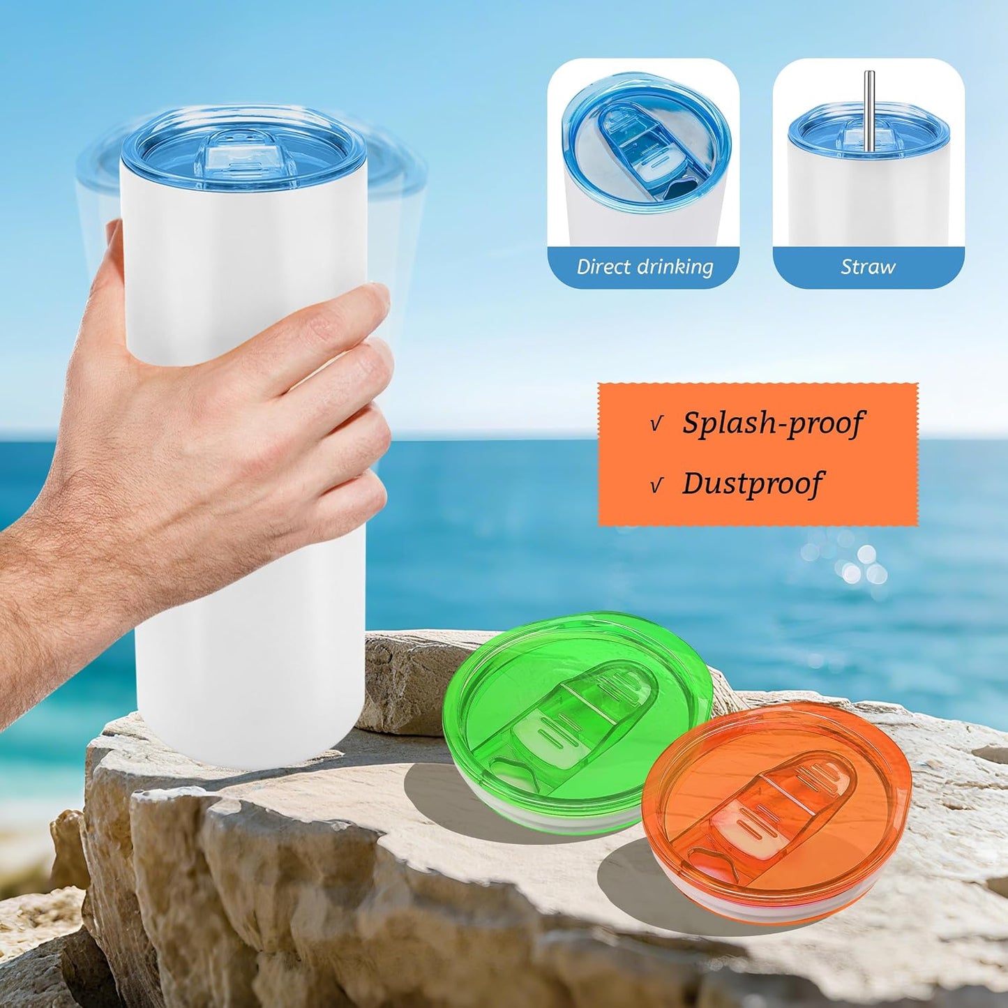 10 Pack Replacement Lids for 20 oz Skinny Straight Tumbler Multi | Sliding, splash resistant lids for 20oz sublimation tumblers for cafés and party, for daily drinks, DIY tumbler sets