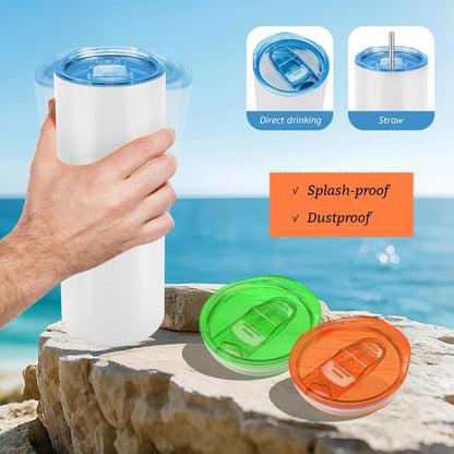 10 Pack Replacement Lids for 20 oz Skinny Straight Tumbler Multi | Sliding, splash resistant lids for 20oz sublimation tumblers for cafés and party, for daily drinks, DIY tumbler sets