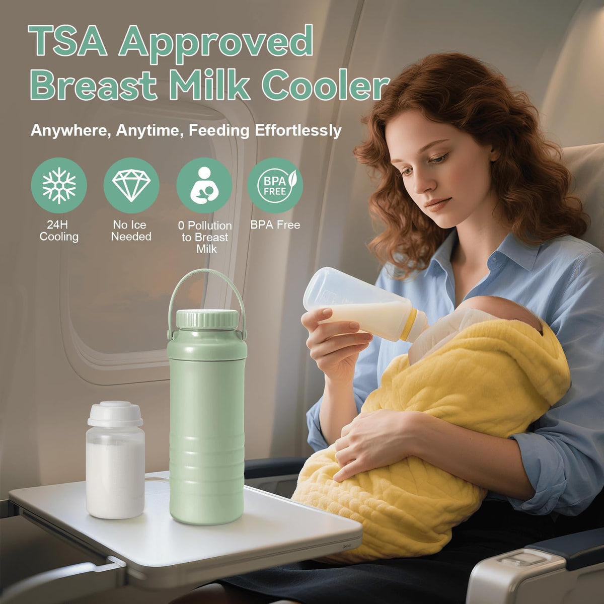 Portable Breast Milk Cooler Bottle - Mothers Day Gift 22oz Capacity Breastmilk Chiller for Travel, 360° Cooling Keeps Milk Fresh for 24 Hours, Breastfeeding Essentials with 2pcs Bottle for Storage