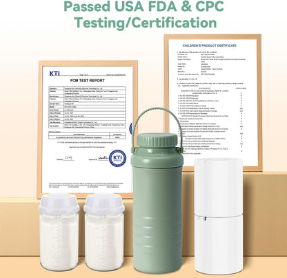 Portable Breast Milk Cooler Bottle - Mothers Day Gift 22oz Capacity Breastmilk Chiller for Travel, 360° Cooling Keeps Milk Fresh for 24 Hours, Breastfeeding Essentials with 2pcs Bottle for Storage