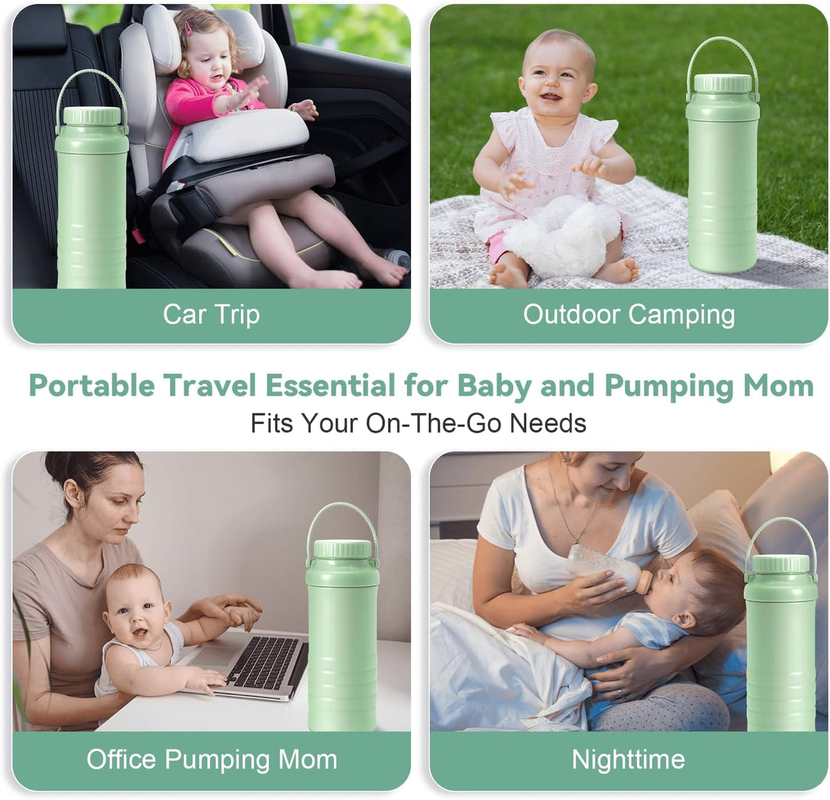 Portable Breast Milk Cooler Bottle - Mothers Day Gift 22oz Capacity Breastmilk Chiller for Travel, 360° Cooling Keeps Milk Fresh for 24 Hours, Breastfeeding Essentials with 2pcs Bottle for Storage
