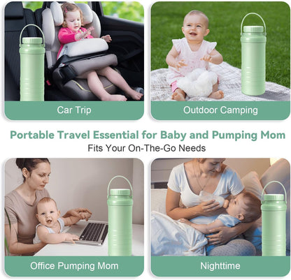 Portable Breast Milk Cooler Bottle - Mothers Day Gift 22oz Capacity Breastmilk Chiller for Travel, 360° Cooling Keeps Milk Fresh for 24 Hours, Breastfeeding Essentials with 2pcs Bottle for Storage