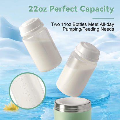 Portable Breast Milk Cooler Bottle - Mothers Day Gift 22oz Capacity Breastmilk Chiller for Travel, 360° Cooling Keeps Milk Fresh for 24 Hours, Breastfeeding Essentials with 2pcs Bottle for Storage