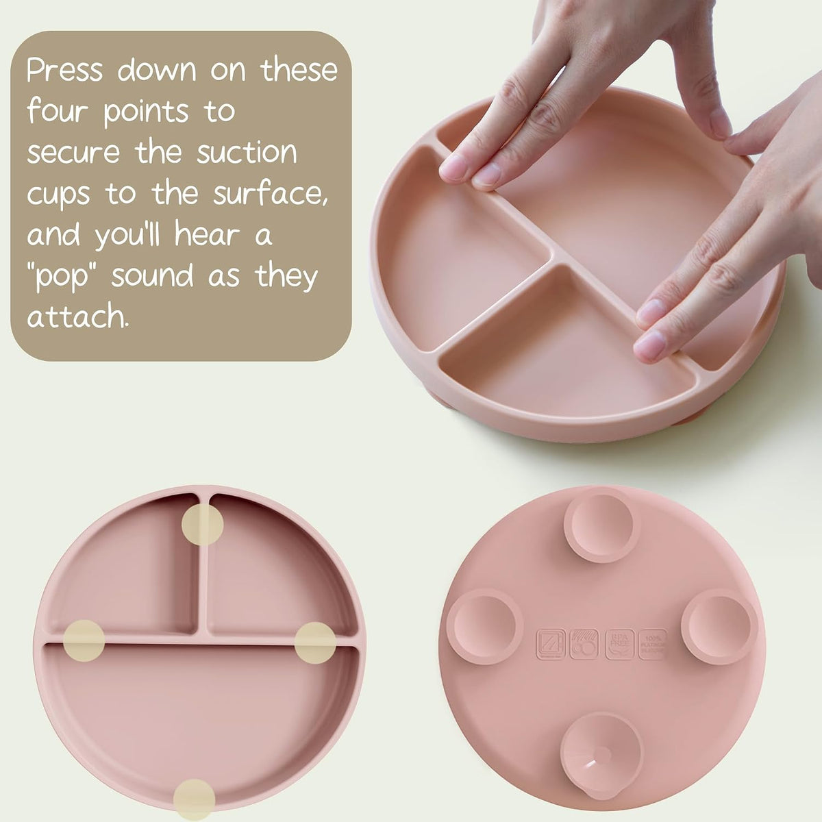 Baby Straw Cup & Suction Plates Set | 2-Pack 5oz Silicone Toddler Sippy Cups with Straw Lid | BPA-Free Drop-Proof Baby Cups + 3-Pack Silicone Divided Plates with Lids | Microwave & Dishwasher