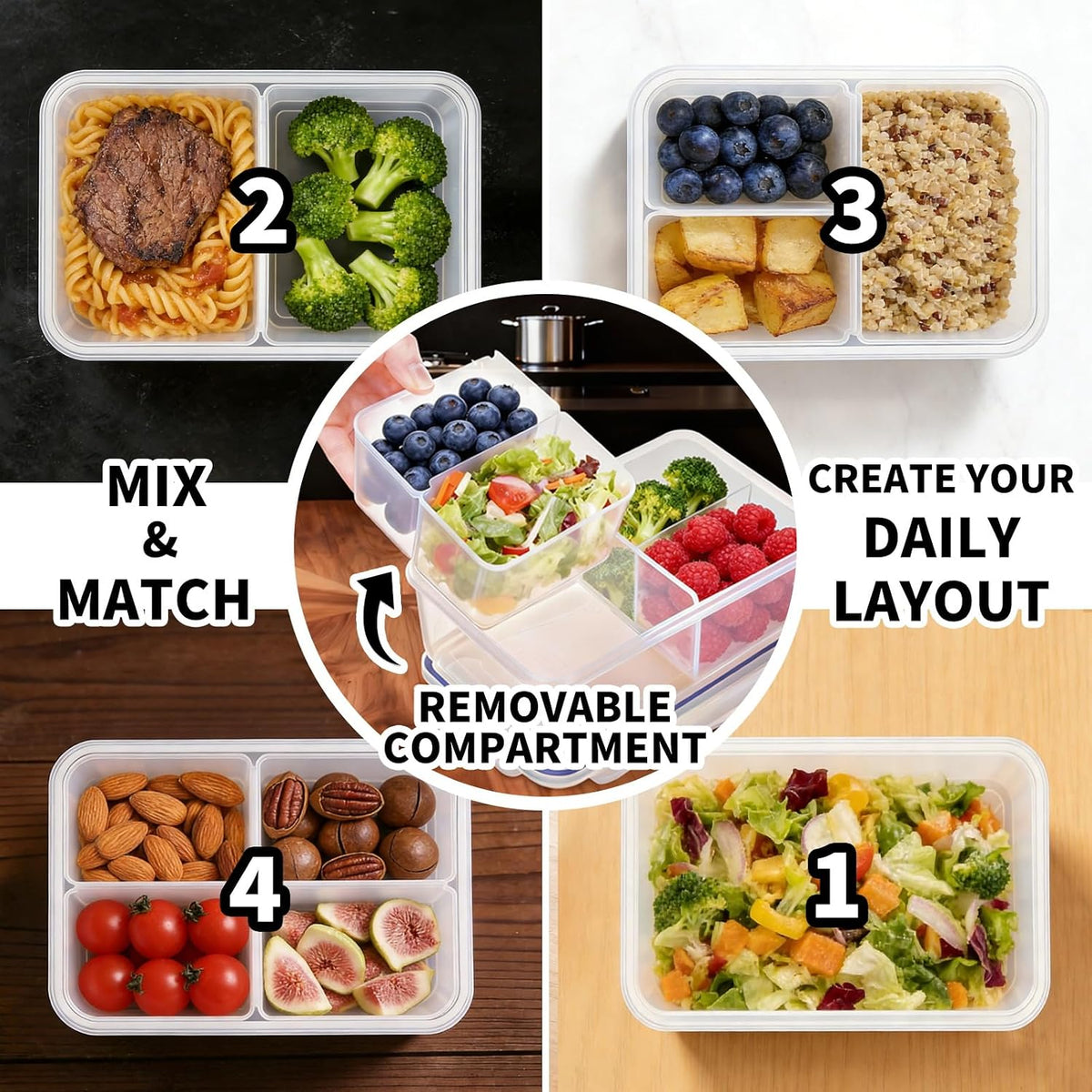 Small Food Storage Containers, BPA-Free Plastic, 4 Pack (0.75 Cup)
