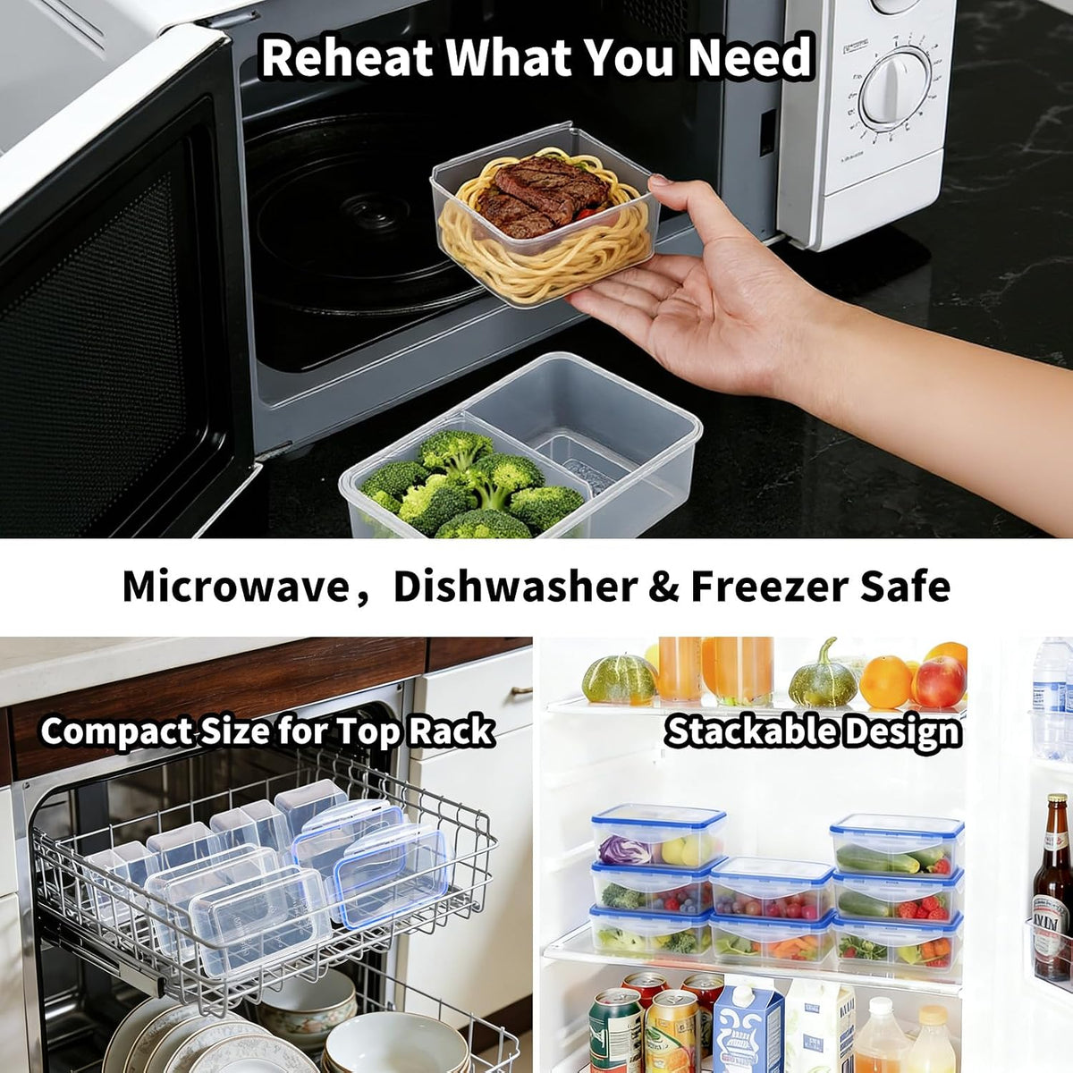 Small Food Storage Containers, BPA-Free Plastic, 4 Pack (0.75 Cup)