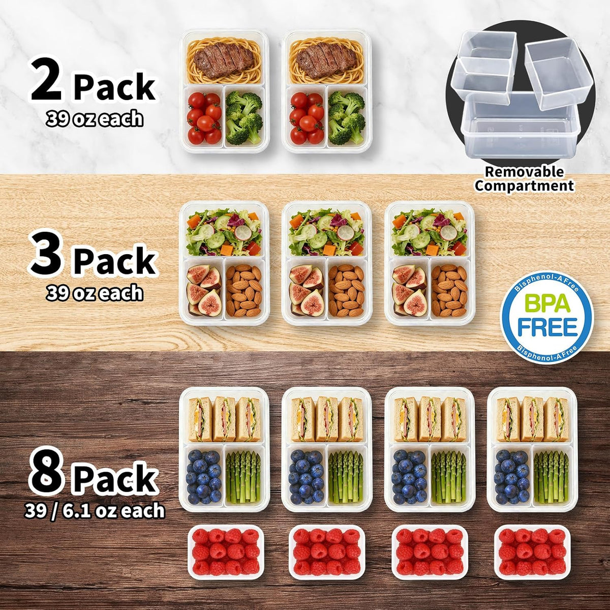 Small Food Storage Containers, BPA-Free Plastic, 4 Pack (0.75 Cup)