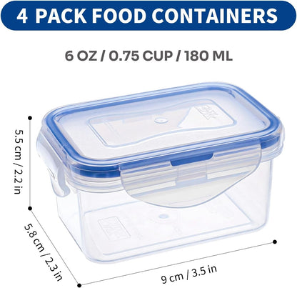 Small Food Storage Containers, BPA-Free Plastic, 4 Pack (0.75 Cup)