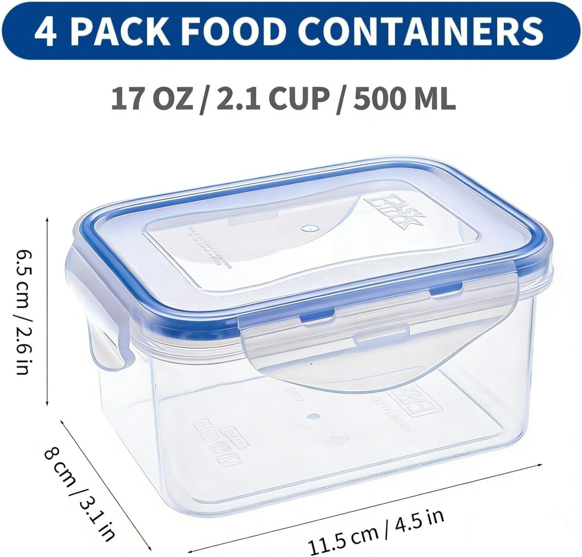 Small Food Storage Containers, BPA-Free Plastic, 4 Pack (0.75 Cup)