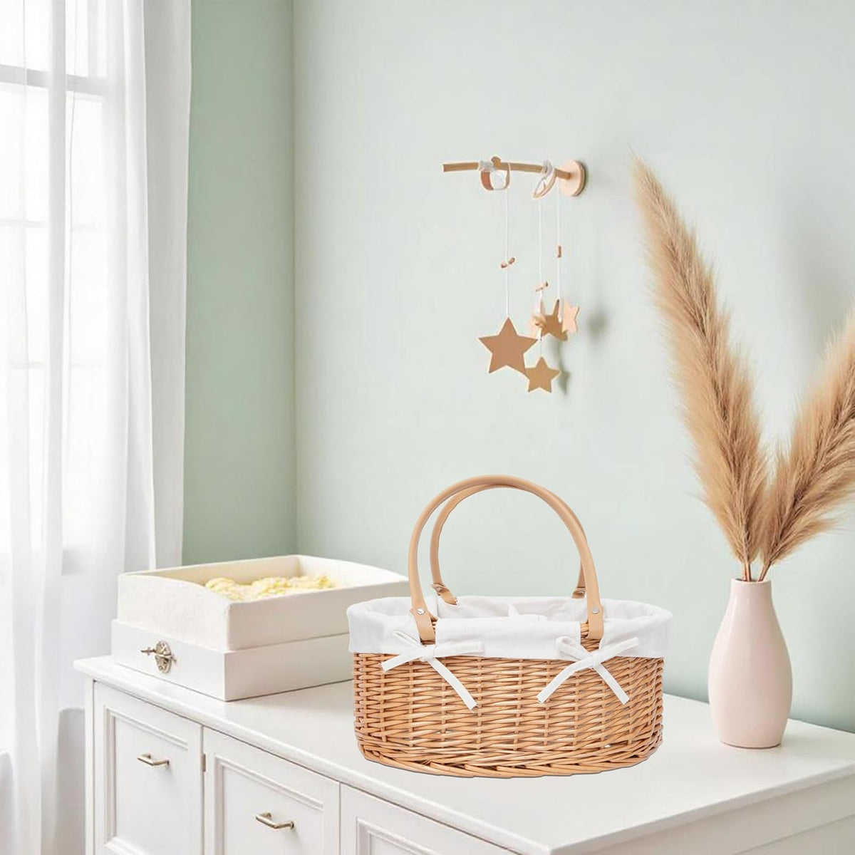 Wicker Diaper Caddy basket,Woven Baby Organizer for Nursery
