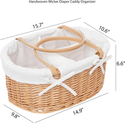 Wicker Diaper Caddy basket,Woven Baby Organizer for Nursery
