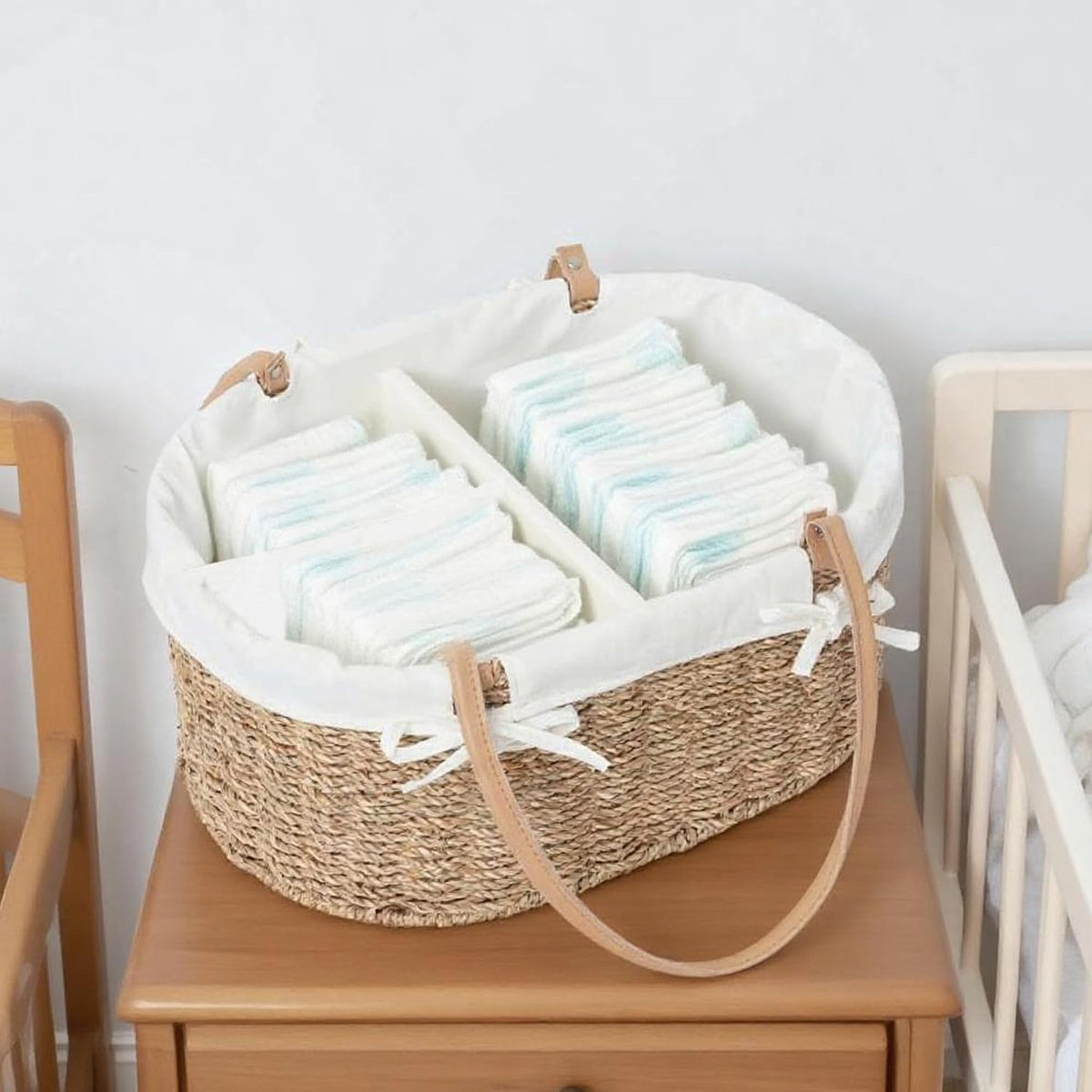 Wicker Diaper Caddy basket,Woven Baby Organizer for Nursery