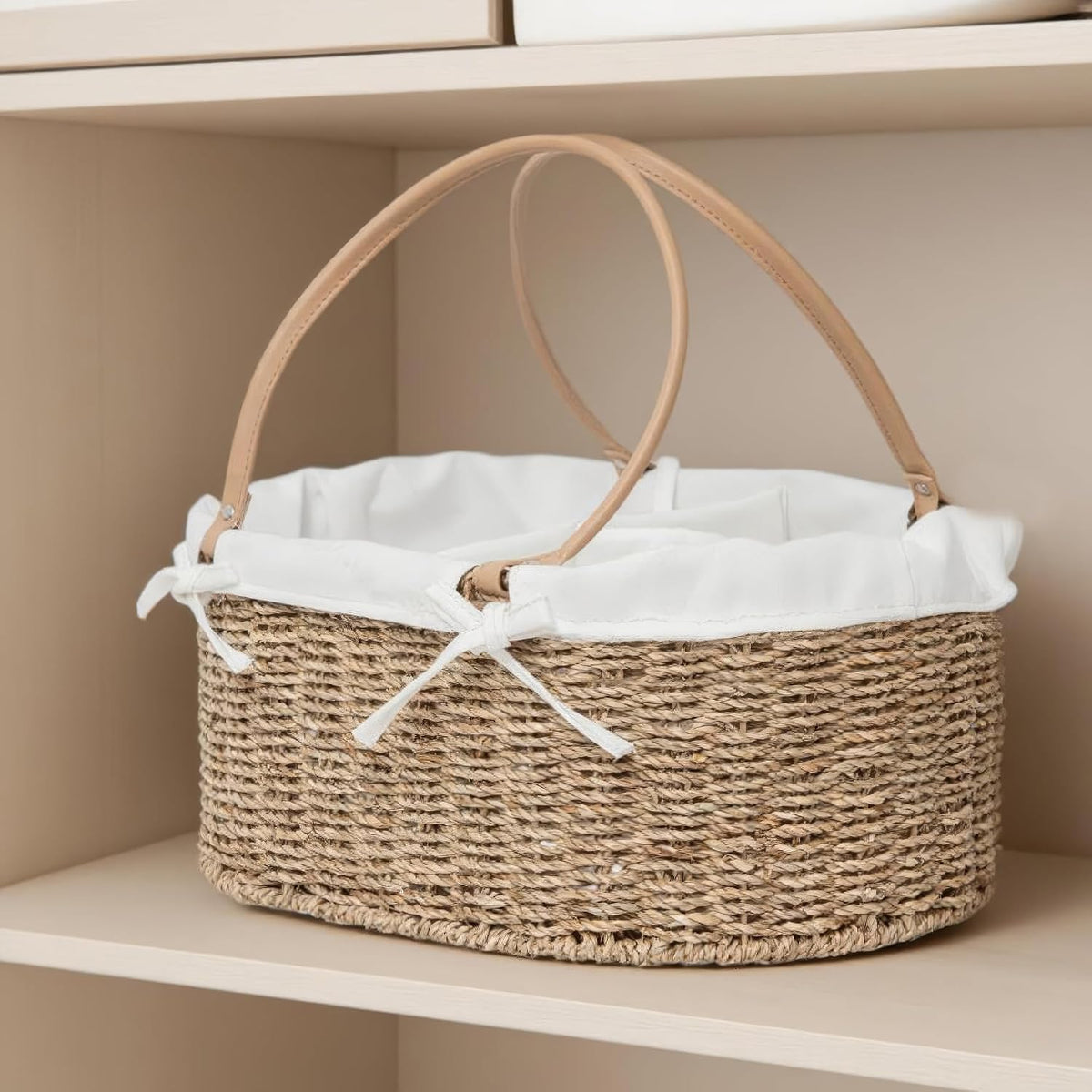 Wicker Diaper Caddy basket,Woven Baby Organizer for Nursery