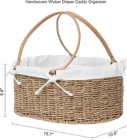 Wicker Diaper Caddy basket,Woven Baby Organizer for Nursery