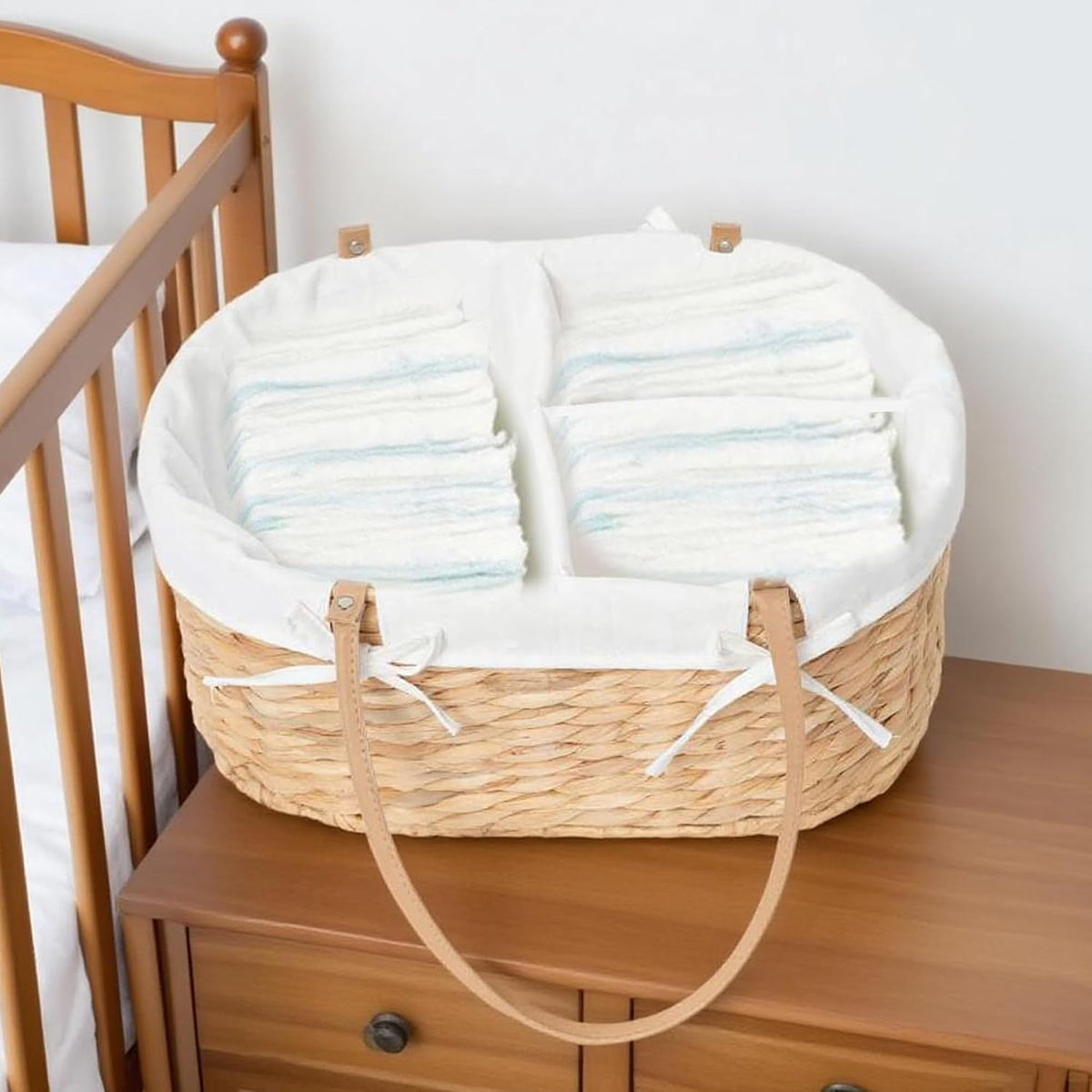 Wicker Diaper Caddy basket,Woven Baby Organizer for Nursery
