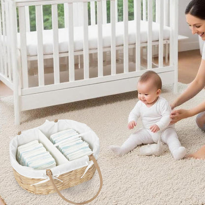 Wicker Diaper Caddy basket,Woven Baby Organizer for Nursery