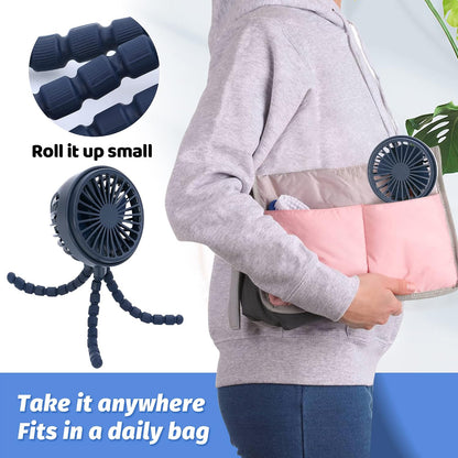 LAT Stroller Fan Flexible Tripod Clip On Fan,Portable Fan Car Seat Baby Fan with Flexible Tripod (Navy Blue)