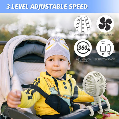 LAT Stroller Fan Flexible Tripod Clip On Fan,Portable Fan Car Seat Baby Fan with Flexible Tripod (Navy Blue)