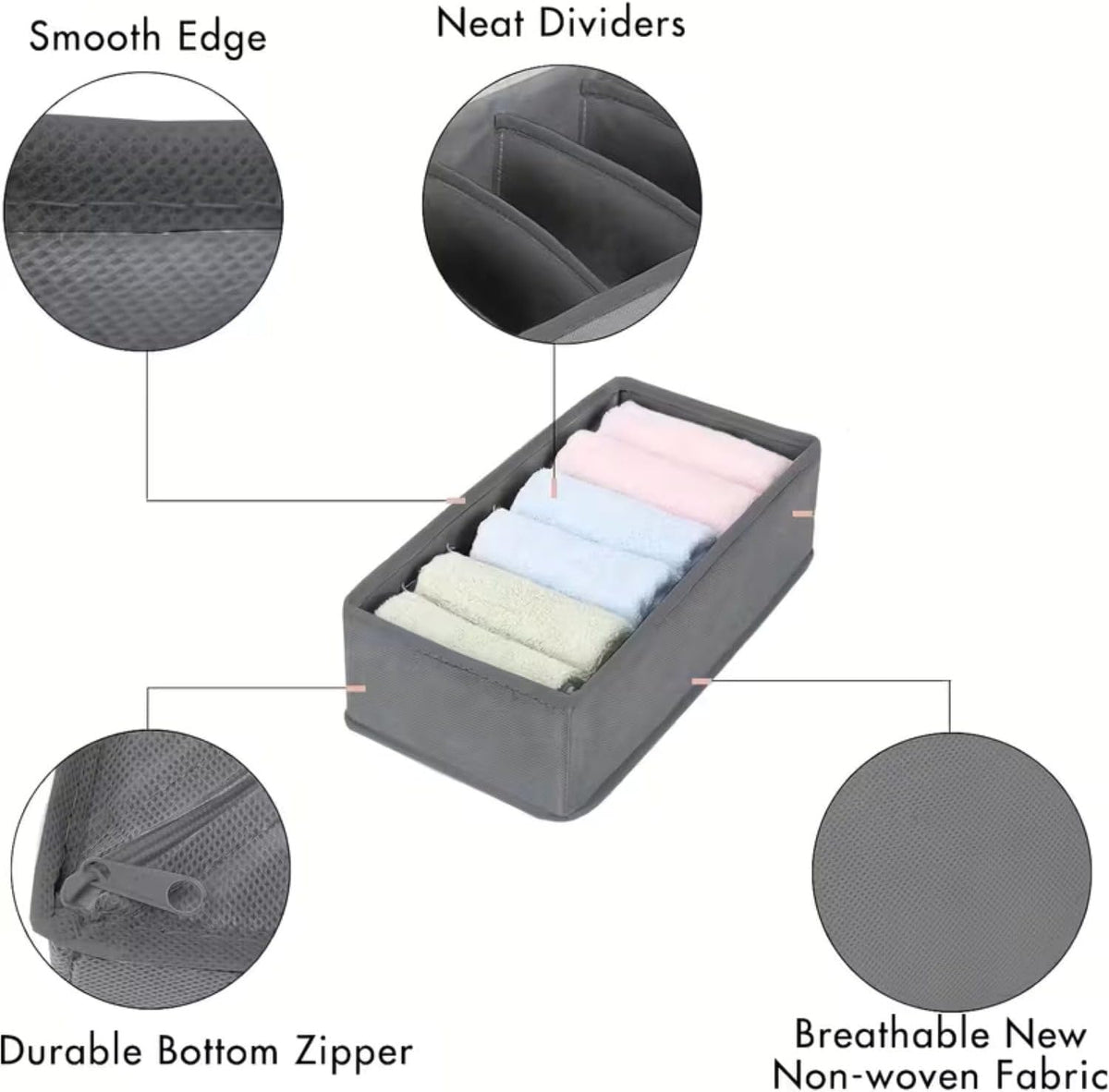 6 Pack Fabric Drawer Organizer/Divider Set for Clothing, Socks, Underwear, Bra, Baby Clothes, Bathroom Storage Solutions, Junk Drawer Reset Organizer