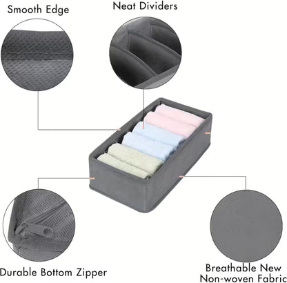 6 Pack Fabric Drawer Organizer/Divider Set for Clothing, Socks, Underwear, Bra, Baby Clothes, Bathroom Storage Solutions, Junk Drawer Reset Organizer