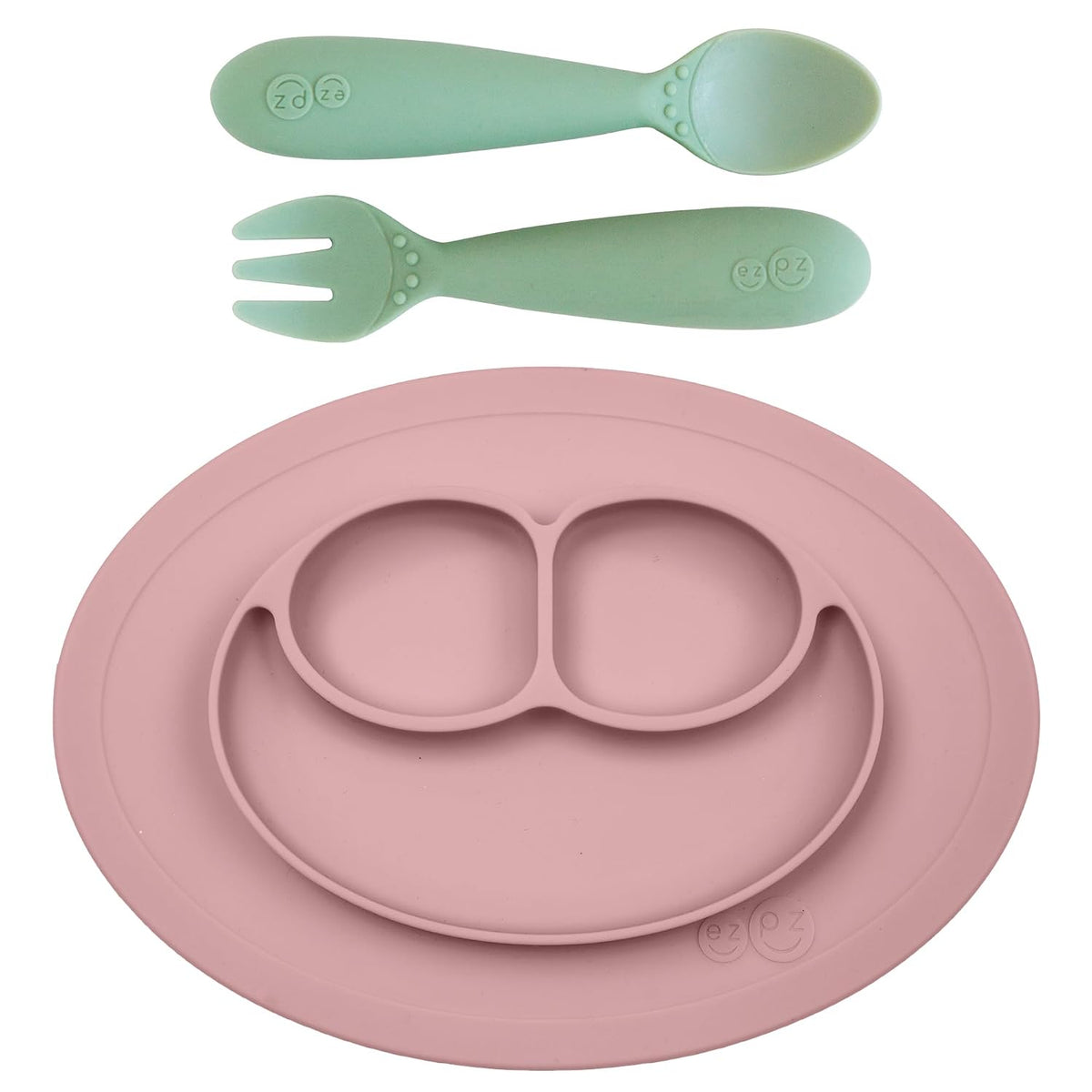 Mini Mat (Blush) + Mini Utensils (Fork & Spoon in Sage) - Toddler essentials mat and spoon