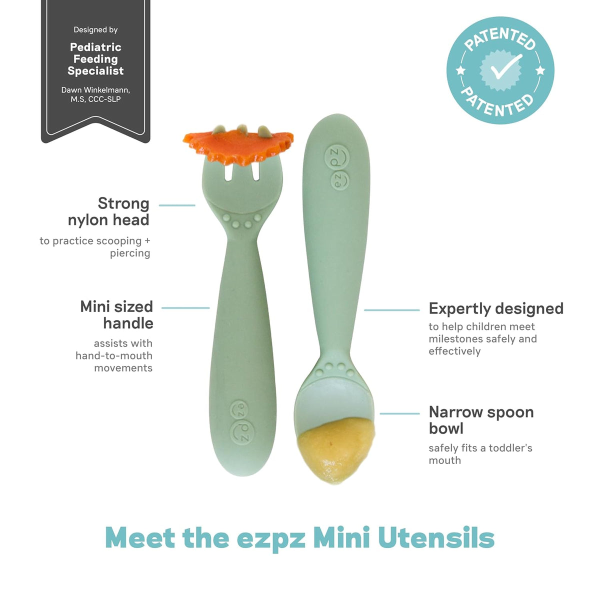 Mini Mat (Blush) + Mini Utensils (Fork & Spoon in Sage) - Toddler essentials mat and spoon