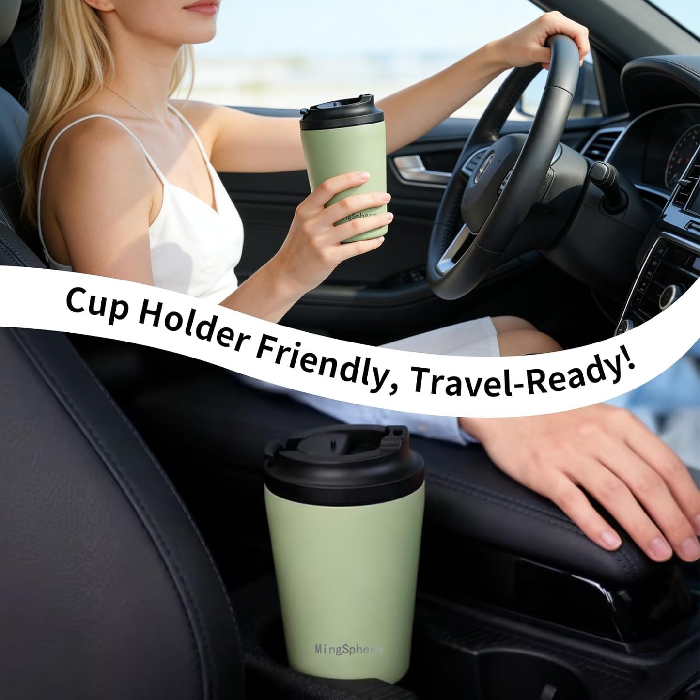 12oz Stainless Steel Insulated Coffee Mug with Lid, Olive Green | Flip lid&extended Spout for Smooth Flow. Wide Mouth for Ice Fill & Cleaning. Cupholder Friendly for Commute Travel Daily Use