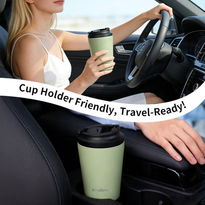 12oz Stainless Steel Insulated Coffee Mug with Lid, Olive Green | Flip lid&extended Spout for Smooth Flow. Wide Mouth for Ice Fill & Cleaning. Cupholder Friendly for Commute Travel Daily Use