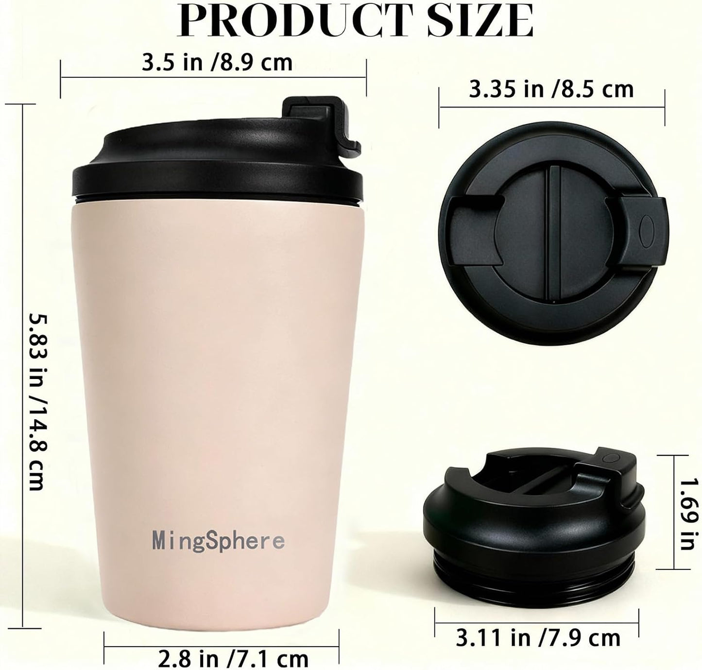 12oz Stainless Steel Insulated Coffee Mug with Lid, Olive Green | Flip lid&extended Spout for Smooth Flow. Wide Mouth for Ice Fill & Cleaning. Cupholder Friendly for Commute Travel Daily Use