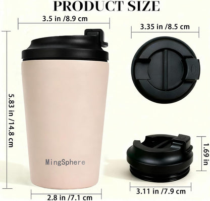 12oz Stainless Steel Insulated Coffee Mug with Lid, Olive Green | Flip lid&extended Spout for Smooth Flow. Wide Mouth for Ice Fill & Cleaning. Cupholder Friendly for Commute Travel Daily Use