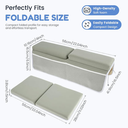 Baby Bath Kneeler and Elbow Rest Pad Set, Extra Large Memory Foam Kneeling Pad with 4 Toy Storage Pockets, Non-Slip Foam Mat with Suction Cups, Relief for Aching Knees & Elbows - Grey