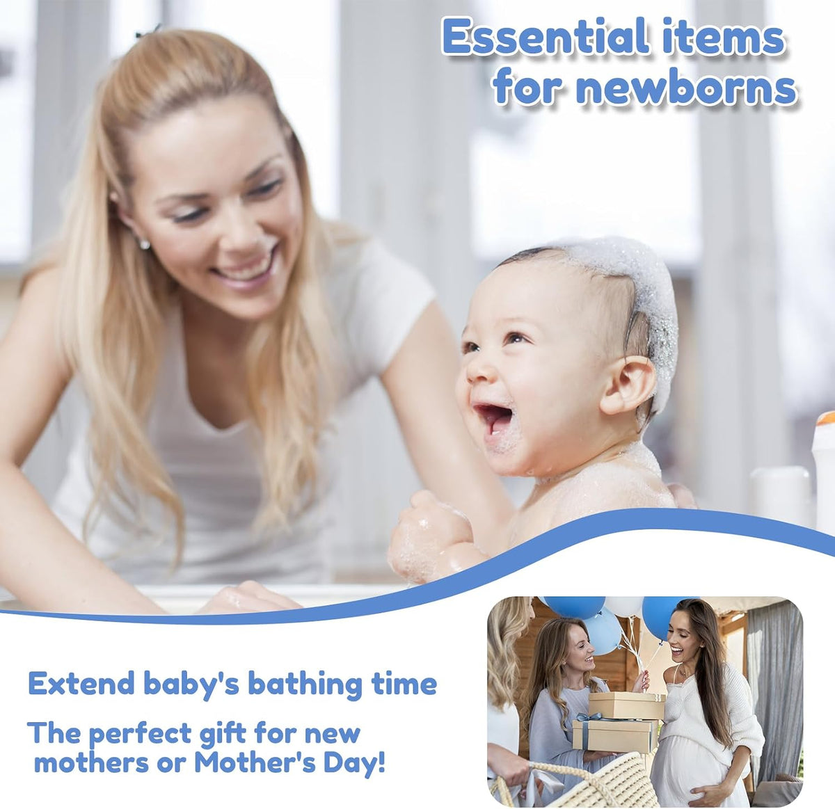Baby Bath Kneeler and Elbow Rest Pad Set, Extra Large Memory Foam Kneeling Pad with 4 Toy Storage Pockets, Non-Slip Foam Mat with Suction Cups, Relief for Aching Knees & Elbows - Grey
