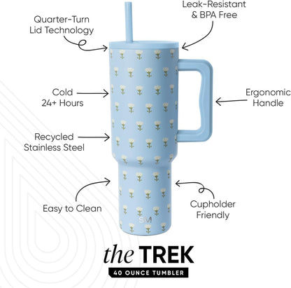 Tumbler with Handle and Straw | 30oz | Tie Dye | Trek Tumbler, Travel Mug | Insulated Water Bottle, Cupholder Friendly, Stainless Steel Cup | Ocean Tide - Colors A