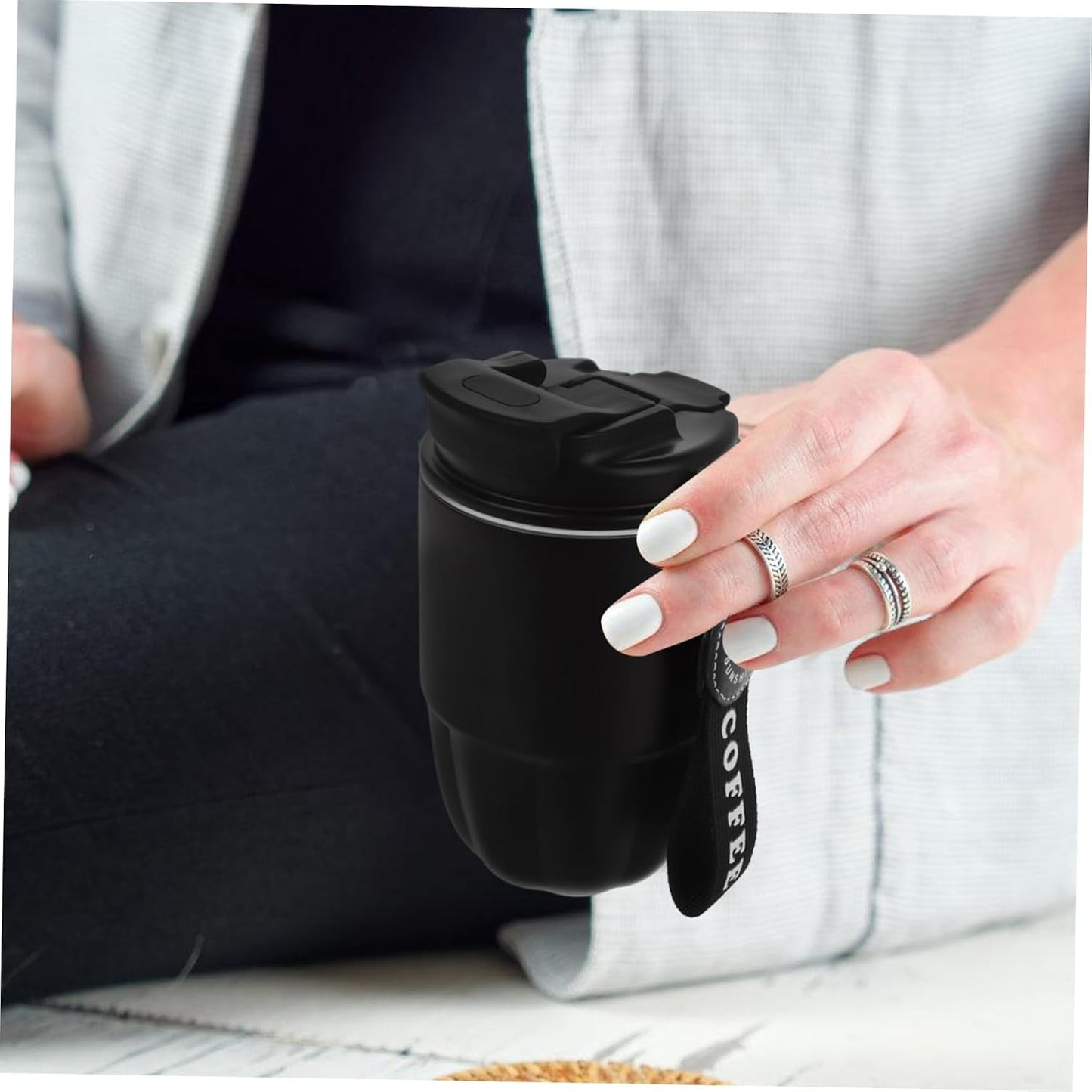 Portable Stainless Steel Travel Coffee Mug Double Wall Insulated Tumbler with Leak Lid for Office Car Outdoor Use Black Color Reusable Design