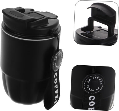 Portable Stainless Steel Travel Coffee Mug Double Wall Insulated Tumbler with Leak Lid for Office Car Outdoor Use Black Color Reusable Design