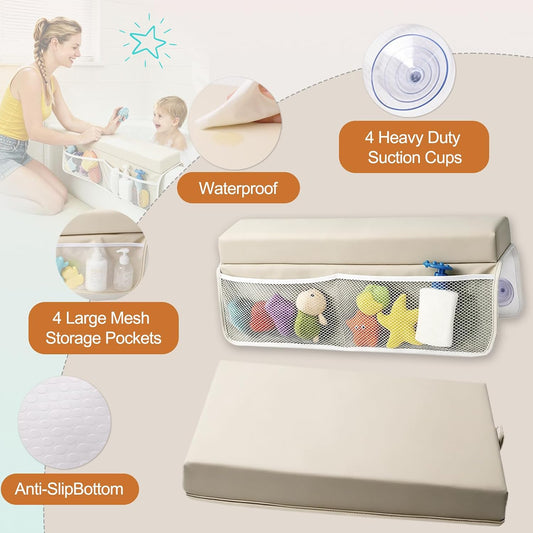 Baby Waterproof Vegan Leather Bath Kneeler and Elbow Rest Pad Set