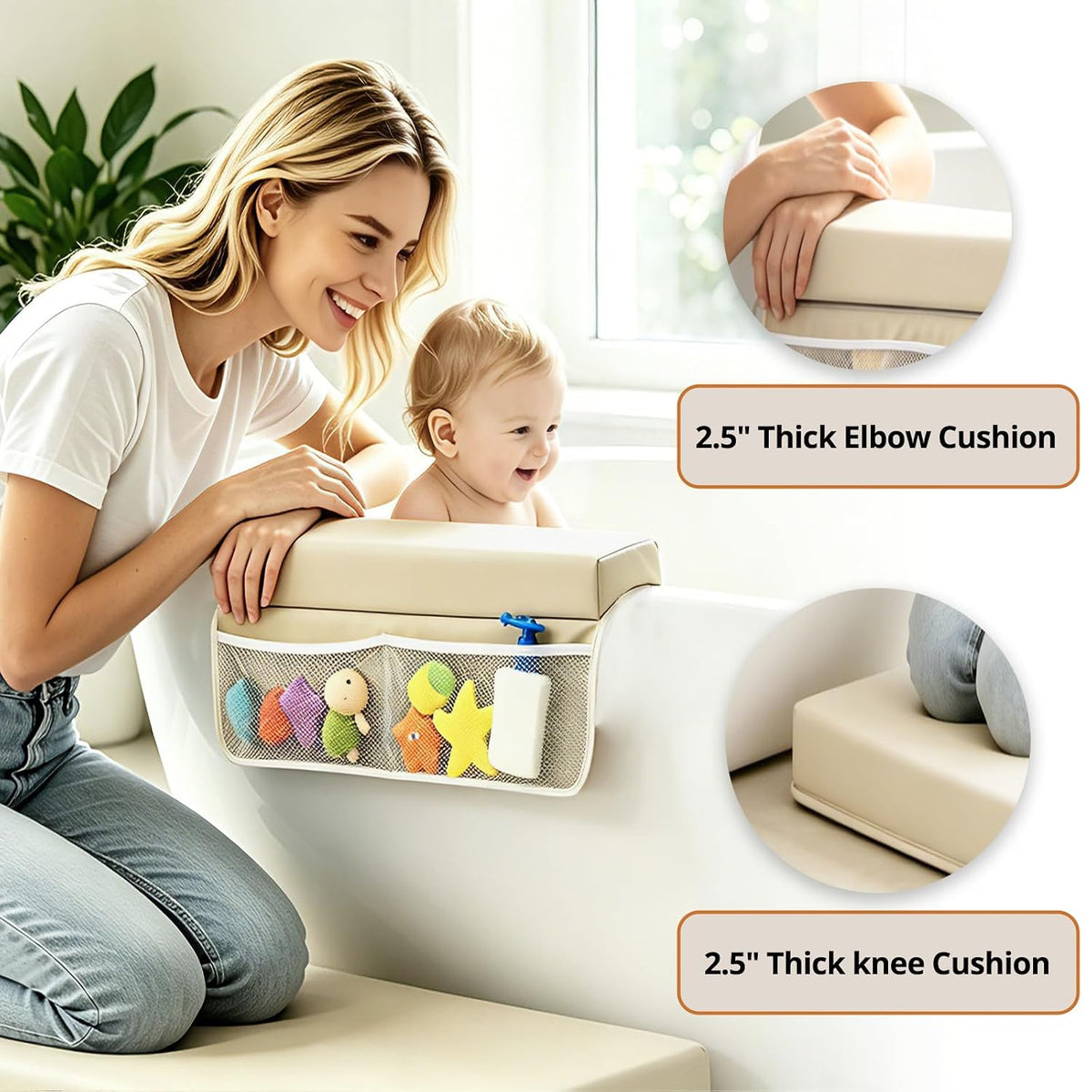 Baby Waterproof Vegan Leather Bath Kneeler and Elbow Rest Pad Set
