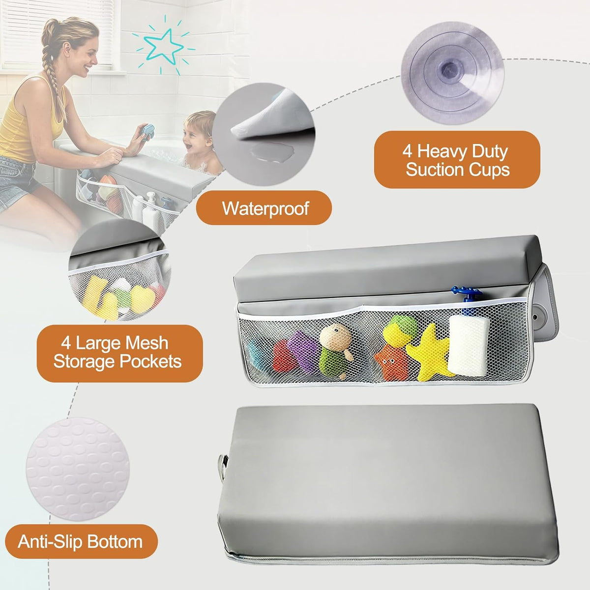 Baby Waterproof Vegan Leather Bath Kneeler and Elbow Rest Pad Set
