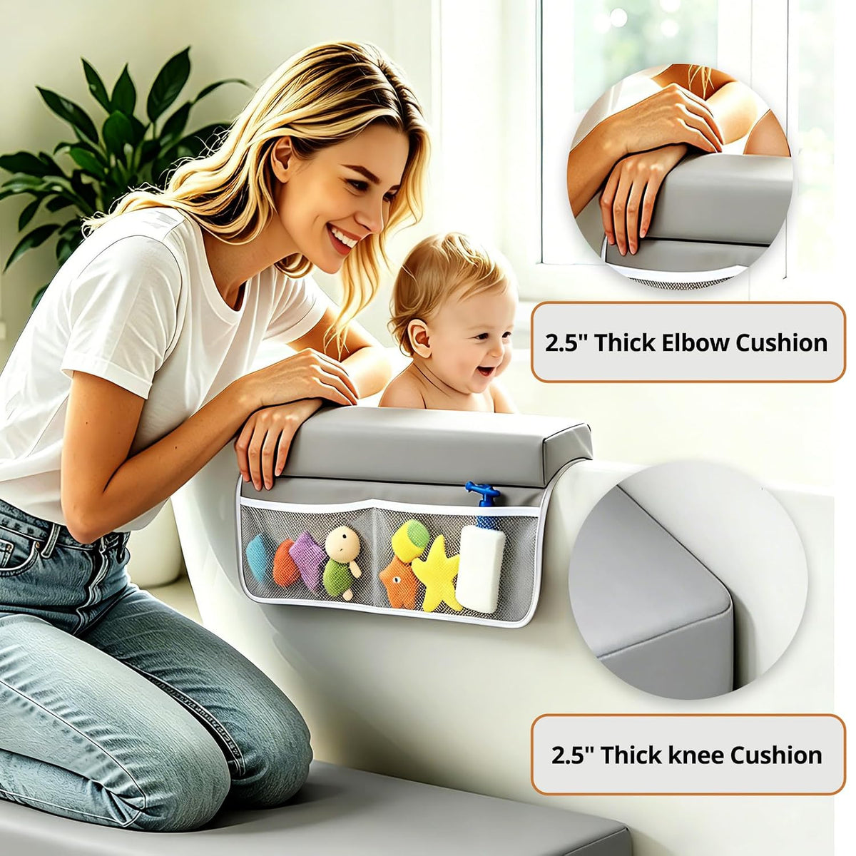 Baby Waterproof Vegan Leather Bath Kneeler and Elbow Rest Pad Set