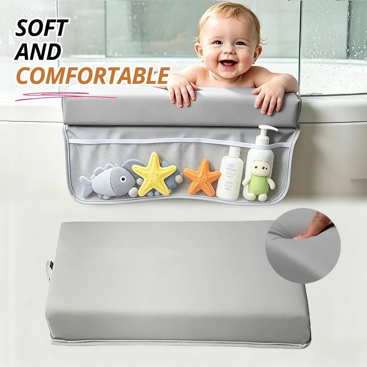 Baby Waterproof Vegan Leather Bath Kneeler and Elbow Rest Pad Set