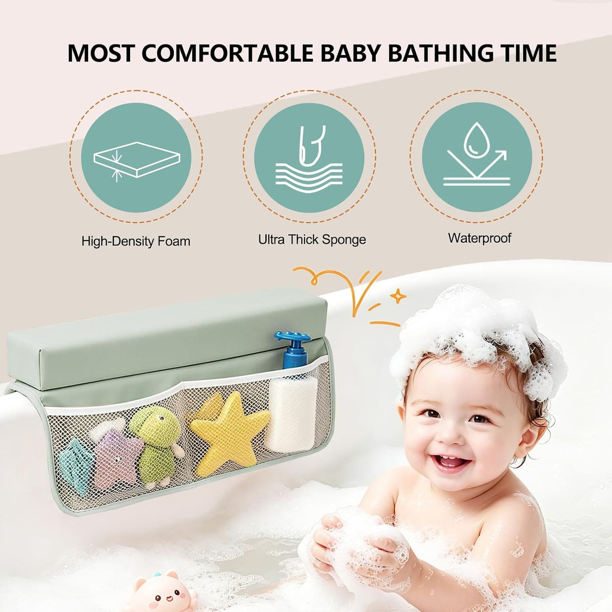 Baby Waterproof Vegan Leather Bath Kneeler and Elbow Rest Pad Set